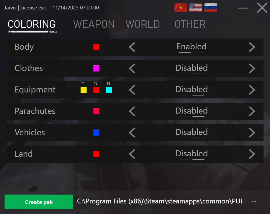 Jarvis PUBG menu english